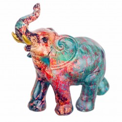 FIGURA ELEFANTE MULTICOLOR RESINA 10X4.5X10 CM.