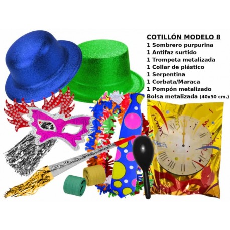 LOTE 5 BOLSAS DE COTILLONES SOMBRERO BOLSA METALIZADA 40X50 CM.