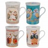 SET 4 TAZAS MUGS BÚHO EN CAJA DE REGALO PORCELANA 11X8X11 CM.