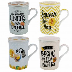 SET 4 TAZAS MUGS FRASES EN CAJA DE REGALO PORCELANA 11X8X11 CM.