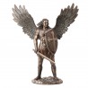 FIGURA ARCÁNGEL SAN MIGUEL CON ESCUDO Y ESPADA RESINA BRONCE 60X24X73 CM.