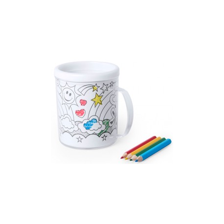 LOTE 4 TAZAS PARA COLOREAR 320 ML. CON 4 LÁMINAS Y LÁPICES