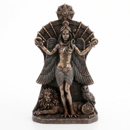 FIGURA DIOSA ISHTAR DIOSA BABILONIA GUERRA Y FERTILIDAD RESINA BRONCE 12X6X20.50 CM.