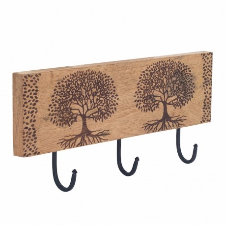 PERCHA PARED 3 POMOS ÁRBOL DE LA VIDA MADERA 38X5X16 CM.