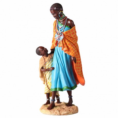 FIGURA MUJER AFRICANA CON HIJO PLANTADA RESINA 16X15X34.50 CM.