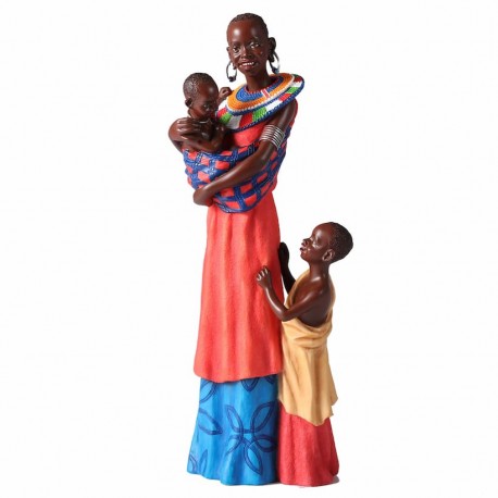 FIGURA MUJER AFRICANA CON DOS HIJOS PLANTADA RESINA 10X7X25.50 CM.