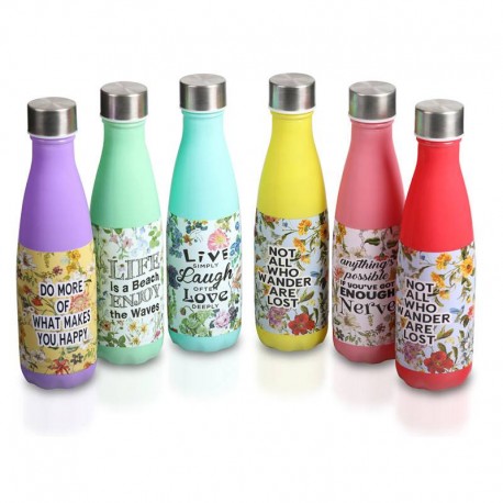 LOTE DE 5 BOTELLAS MATE FRASES ORIGINALES CRISTAL 26 X 6 CM.