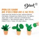 LOTE 4 SETS DE 6 POSAVASOS FIELTRO CACTUS VERDE 21X12 CM.