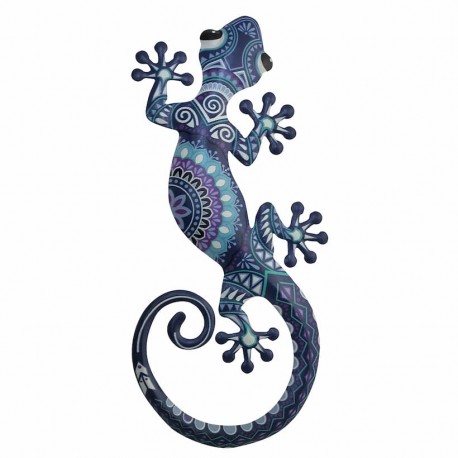 APLIQUE ADORNO PARED LAGARTO AZUL Y LILA METAL 10X0.40X22 CM.