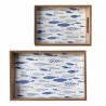 SET 2 BANDEJAS PECES AZULES MADERA 42X30X5 CM.