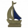 FIGURA BARCO VELERO CON VELA AZUL MADERA 18X5X30 CM.