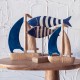 FIGURA BARCO VELERO CON VELA AZUL MADERA 15X2.5X20 CM.