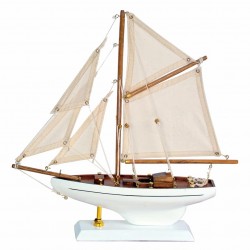 FIGURA BARCO VELERO CON BASE BLANCO MADERA 32X5.5X33.50 CM.