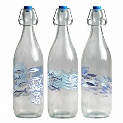 SET 3 JARRAS BOTELLAS PECES PARA AGUA CON TAPÓN CRISTAL 8.5X8.5X32 CM.