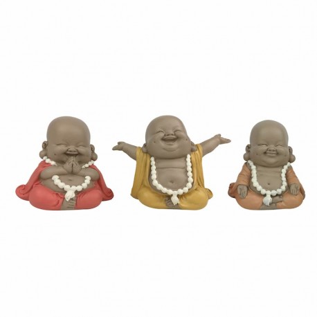 SET 3 FIGURAS BUDAS MAITREYA FELICES SENTADOS RESINA 8.5X6.5X7.50 CM.