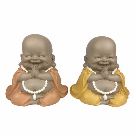 SET 2 FIGURAS BUDAS MAITREYA FELICES SENTADOS RESINA 21X15.5X20 CM.