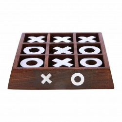 JUEGO DE MESA TRES EN RAYA MARRÓN MADERA 17.5X17.5X3.5 CM.