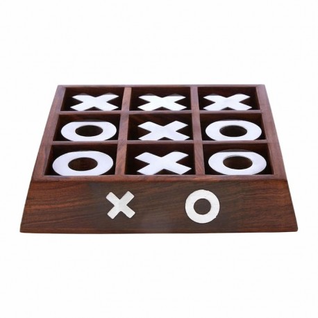 JUEGO DE MESA TRES EN RAYA MARRÓN MADERA 17.5X17.5X3.5 CM.