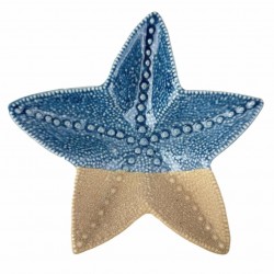 BANDEJA CENTRO DE MESA ESTRELLA DE MAR ESTILO MARINERO CERÁMICA 19.50X19.50X3.50 CM.