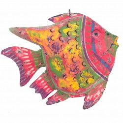 PORTAVELAS COLGANTE PEZ ROSA MARINO HOJALATA 36X10X29 CM.