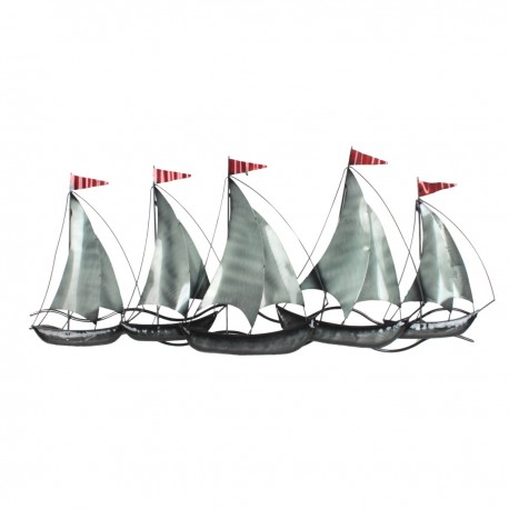 ADORNO APLIQUE PARED BARCOS VELEROS METAL 100X4X44 CM.