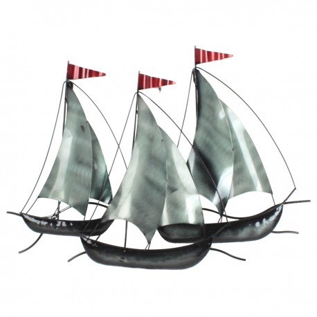ADORNO APLIQUE PARED BARCOS VELEROS METAL 66X4X47.50 CM.