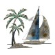 ADORNO PARED BARCO VELERO CON PALMERA MARINERO METAL 75X3X66 CM.