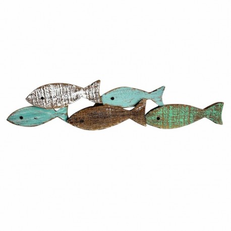 ADORNO PARED PECES MADERA ABETO 53X2X12 CM.