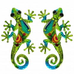 SET 2 APLIQUES PARED LAGARTO METAL VERDE 13X0.5X21 CM.