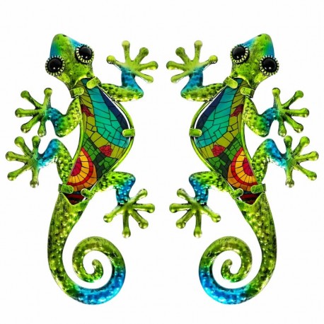 SET 2 APLIQUES PARED LAGARTO METAL VERDE 13X0.5X21 CM.