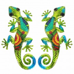 SET 2 APLIQUES PARED LAGARTO METAL VERDE 16X1X30 CM.