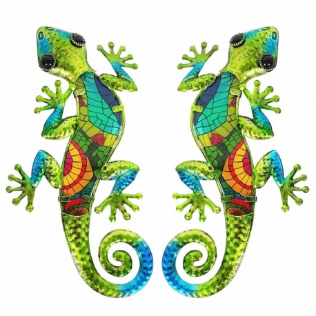 SET 2 APLIQUES PARED LAGARTO METAL VERDE 16X1X30 CM.