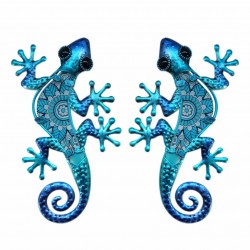 SET 2 APLIQUES PARED LAGARTO METAL AZUL 13X0.50X21 CM.