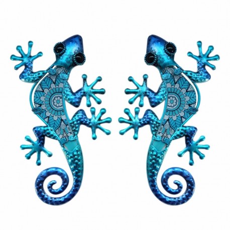 SET 2 APLIQUES PARED LAGARTO METAL AZUL 13X0.50X21 CM.