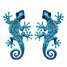 SET 2 APLIQUES PARED LAGARTO METAL AZUL 13X0.50X21 CM.