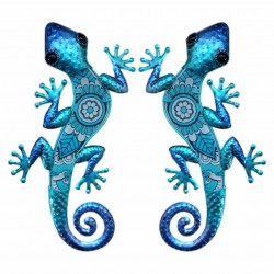 SET 2 APLIQUES PARED LAGARTO METAL AZUL 18X1X30 CM.