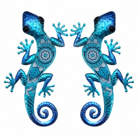 SET 2 APLIQUES PARED LAGARTO METAL AZUL 18X1X30 CM.