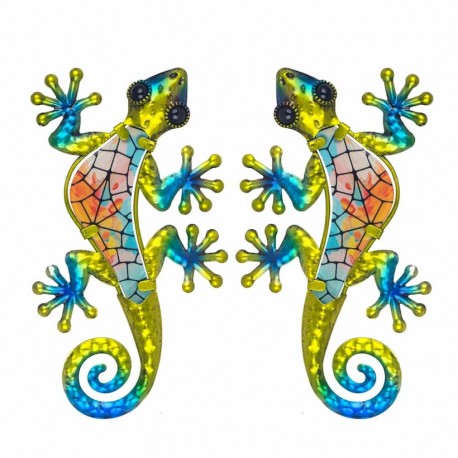SET 2 APLIQUES PARED LAGARTO METAL 13X0.5X21 CM.
