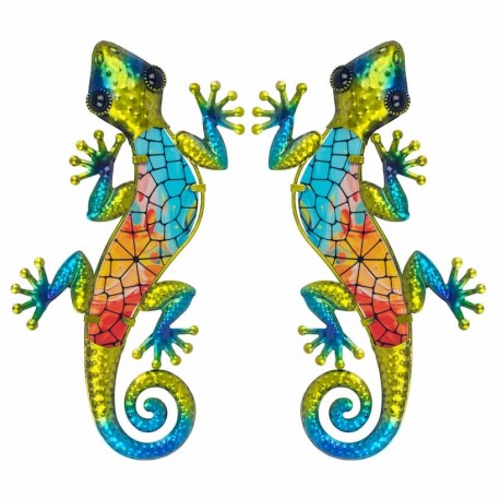 SET 2 APLIQUES PARED LAGARTO METAL 18X1X30 CM.