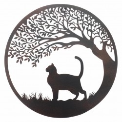 APLIQUE ADORNO PARED ÁRBOL DE LA VIDA CON GATO METAL 40X0.50X40 CM.