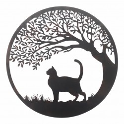 APLIQUE ADORNO PARED ÁRBOL DE LA VIDA CON GATO METAL 60X2X60 CM.