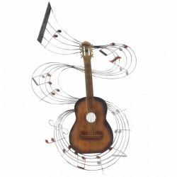 ADORNO PARED GUITARRA CON NOTAS MUSICALES Y PENTAGRAMA METAL RETRO 59X2X99 CM.