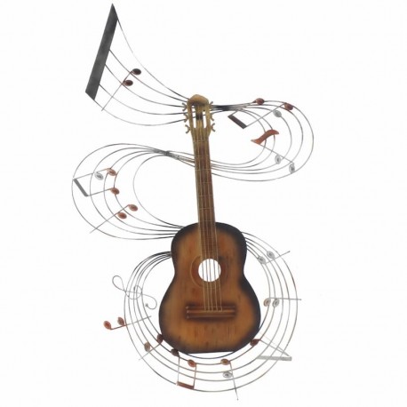 ADORNO PARED GUITARRA CON NOTAS MUSICALES Y PENTAGRAMA METAL RETRO 59X2X99 CM.