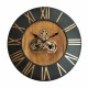 RELOJ PARED MAQUINARIA CON NÚMEROS ROMANOS INDUSTRIAL METAL Y MADERA 65X9X65 CM.