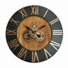 RELOJ PARED MAQUINARIA CON NÚMEROS ROMANOS INDUSTRIAL METAL Y MADERA 65X9X65 CM.
