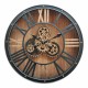 RELOJ PARED MAQUINARIA CON NÚMEROS ROMANOS INDUSTRIAL METAL Y MADERA 50X9.5X50 CM.