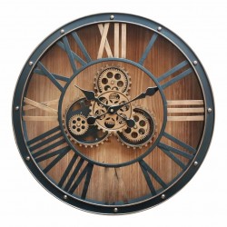 RELOJ PARED MAQUINARIA CON NÚMEROS ROMANOS INDUSTRIAL METAL Y MADERA 50X9.5X50 CM.