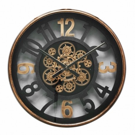 RELOJ PARED MAQUINARIA INDUSTRIAL METAL Y MADERA 50X8.5X50 CM.