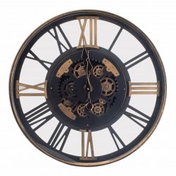 RELOJ PARED MAQUINARIA CON NÚMEROS ROMANOS INDUSTRIAL METAL Y MADERA 60X8X60 CM.