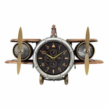 RELOJ PARED AVIONETA RETRO METAL 67X20.50X42 CM.